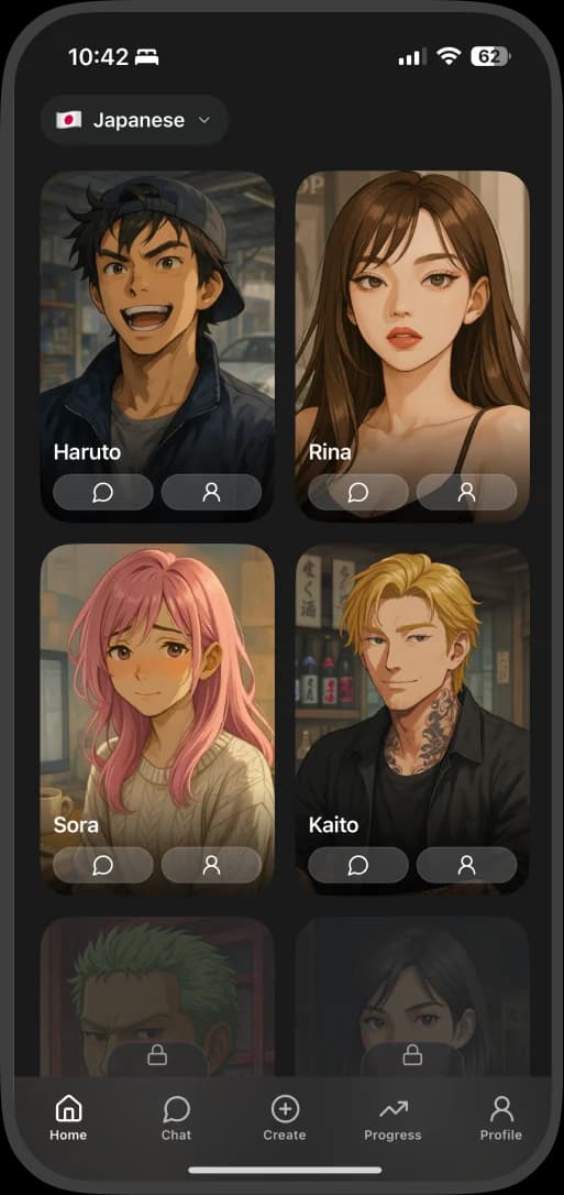 Character selection screen inside Chatomo